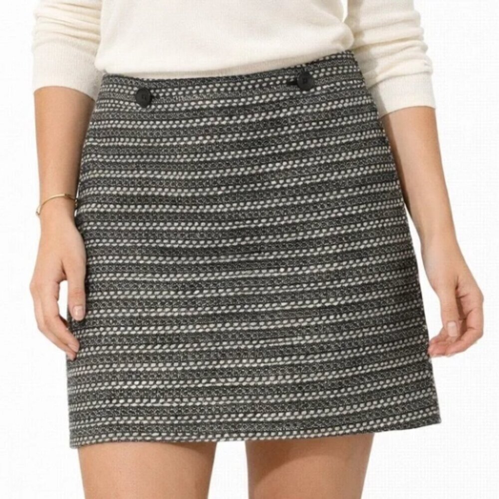LOFT Women's Tweed Wool Blend Black & White Lined Mini Skirt Size 8